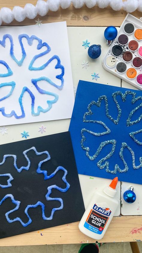 336K views · 10K reactions | Snowflake Salt Painting❄️ follow @abcdeelearning for more kids craft ideas ☃️Salt painting is such a fun process art activity 💙Use my free snowflake templates in my winter printables under seasonal printables 🎄Draw them onto cardstock paper and outline in glue ❤️Sprinkle salt all over them and dump the extra ❄️Use watercolors to paint ! 🎅🏻This is a process art activity - not meant to be a keepsake - the salt may fall off after it dries ❄️To help with this you can place the cardstock paper inside a sheet protector and hang it up! | Deena Keller | abcdeelearning · Original audio Glitter Paper Crafts, Kids Craft Ideas, Seasonal Printables, Winter Printables, Snowflakes Art, Salt Painting, Chocolate Crafts, Snowflake Template, Finger Art