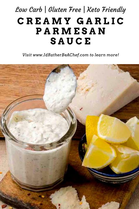 This creamy garlic parmesan wing sauce is so much more than just a sauce for wings... use it as a salad dressing, a veggie dip or as a topping to just about any grilled meat! As a bonus, it is keto, low carb, gluten free goodness too! Creamy Garlic Parmesan Sauce For Wings, Parmesan Wing Sauce, Keto Sauce, Keto Condiments, Creamy Garlic Parmesan Sauce, Chicken Delight, Garlic Wings, Parmesan Wings, Garlic Parmesan Wings