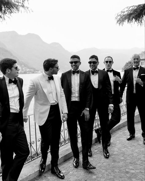 Black Tie Groom Attire, Black Tie Wedding In Italy, Black Tie Tuxedo Wedding, Old Money Wedding Tuxedo, White Tie Groomsmen, Black Tie Aesthetic Men, Wedding Guest Tuxedo, Black Tie Indian Wedding, Black Tie Wedding Italy