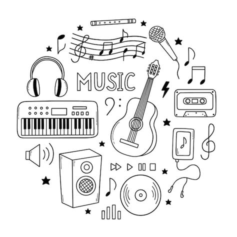 Music Designs To Draw, Music Sketches Easy, Music Doodles Simple, Music Notes Drawing Doodles, Music Drawings Easy, Music Design Ideas, Music Book Design, Musical Drawings, Music Calligraphy