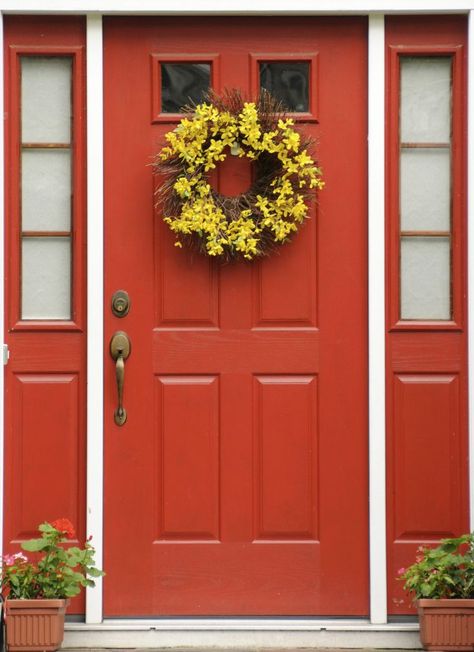 Red Exterior Doors, Persimmon Paint Color, 5 Meaning, Orange Front Doors, Door Shades, Red Doors, Red Front Door, Red Meaning, Front Door Paint Colors