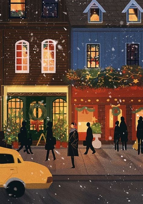 Snow Falling, Winter Illustration, Winter Art, Art And Illustration, Christmas Mood, Christmas Illustration, Christmas Wallpaper, Book Illustration, Art Paint