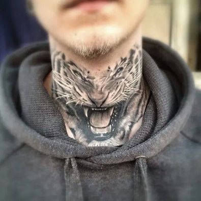 Artist Roman Sunico Tiger Neck Tattoo, Mens Tiger Tattoo, Mujeres Tattoo, Best Neck Tattoos, Inner Arm Tattoos, Throat Tattoo, Girl Arm Tattoos, Back Of Neck Tattoo, Neck Tattoo For Guys