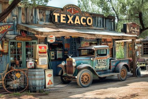 Vintage Texaco Gas Station Print, Rustic Old Truck Wall Art, Retro Garage Decor, Classic Americana Photography, Man Cave Gift, Texas Art - Etsy 1900s Architecture, Americana Photography, Vintage Gas Station, Rustic Man Cave, Retro Garage, Old Western Towns, Texaco Vintage, Old Gas Pumps, Vintage Gas Pumps