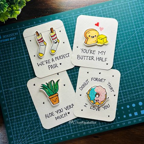 Cute pun cards🫶🏻✨ DM to order! Shipping worldwide🌍 . . . . . . #cardmaking #cardidea #birthdaycardideas #artist #valentinesday #easycrafts #artistsoninstagram #craftideas #easycard #craft #diycard #diy #explore #puncard . [ Card idea, Easy card idea, Birthday card idea , Pun cards ] Mini Card Ideas, Birthday Card Ideas Simple, Birthday Art Ideas, Easy Birthday Gift Ideas, Cute Pun Cards, Birthday Craft Ideas, Cute Love Cards, Card Painting Ideas, Diy Cards For Friends