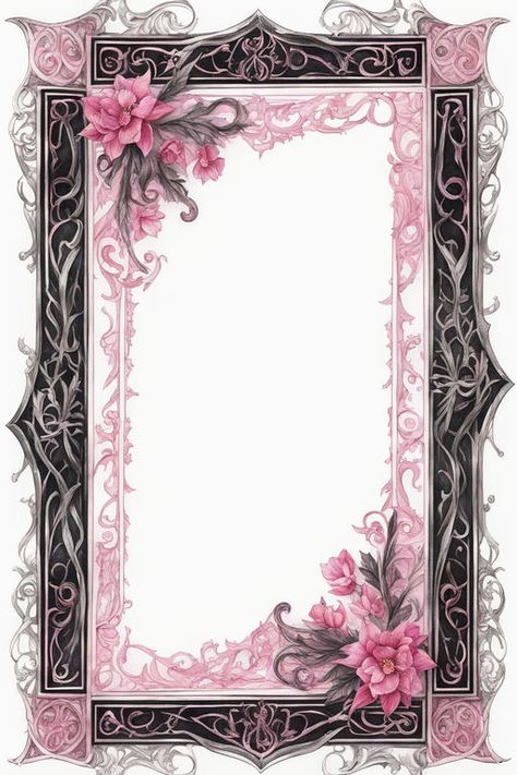 Small gothic black and pink page border with fantastic corne... by Amanda Rodgers - Playground Gothic Border Design, Gothic Border, Emo Designs, Printable Wallpaper, Girly Goth, Picture Borders, Emo Pictures, Black Background Design, Pink Pages