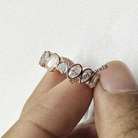 Elegant Multi Stone Moissanite Ring, Eternity Engagement Band, Stacking Wedding Band, Bezel Set Multi-Shape Diamond Cluster Ring, Women Band Eternity Engagement Band, Band Rings Women, Multi Band Ring, Stacked Wedding Bands, Engagement Band, Engagement Bands, Eternity Ring Diamond, Ring Women, Diamond Cluster Ring