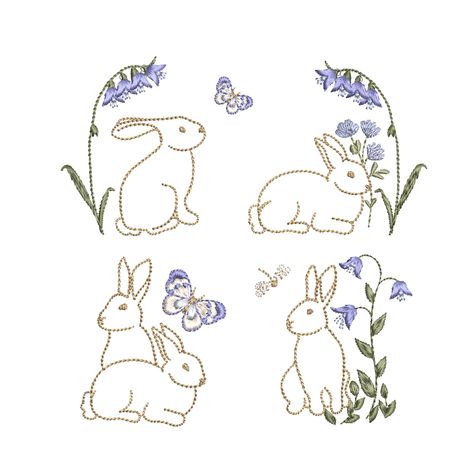 Embroidery Bunny, Easter Embroidery Patterns, Embroidered Christmas Ornaments, Spring Embroidery, Rabbit Flower, Rabbit Colors, Bunny Embroidery, Sewing Machine Embroidery, Easter Embroidery