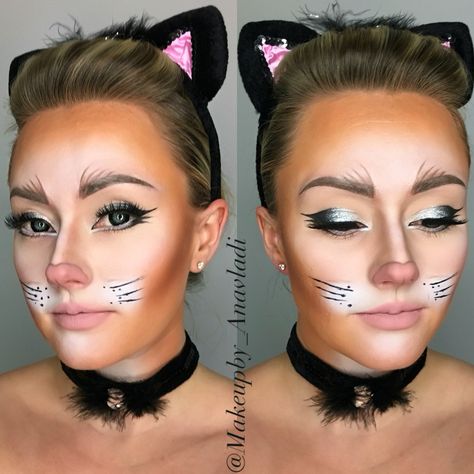 Catmakeup Kitty White Cat Makeup Halloween, Cat Diy Costume Women, White Cat Costume Women, Kitty Makeup For Kids, Cat Costumes Women Diy, Mice Makeup, Kitty Costume Women, Diy Cat Costume Women, Kitty Makeup Halloween