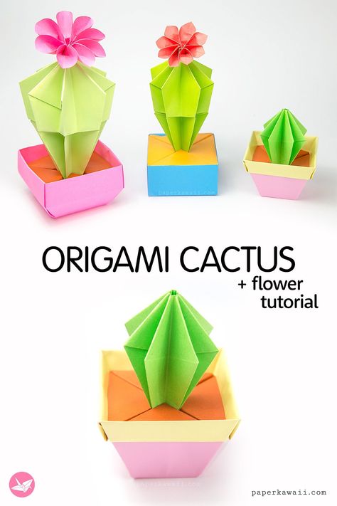 Mexican Origami, Origami Cactus Tutorial, Cactus Diy Craft, Origami Succulents, Origami Cactus, Origami Plants, Kawaii Origami, Origami 2d, Paper Cactus