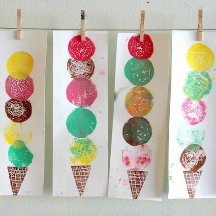 Easy Printmaking, Ice Cream Crafts, Printmaking Projects, Ice Cream Art, Colorful Ice Cream, Picnic Theme, Cream Art, Family Canvas, Project For Kids