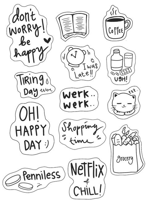 Pin by Cecelia Pink on STICKERS | Print stickers, Scrapbook stickers printable, Black and white stickers Paperang Printable Black And White, Daily Journal Stickers, Diy Aesthetic Stickers, Paperang Printable, Cute Printable Stickers Journal, Journal Ideas Stickers, Cool Stickers Printable, Diy Sticker Ideas, Sticker Ideas Cute