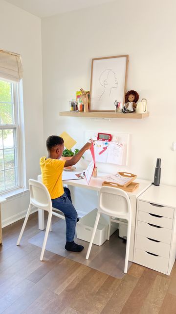 Nicole, M.Ed. - Playroom Inspo & Design on Instagram: "Playroom Workspace 🎨 I got lots of questions about our workspace yesterday. SAVE this post for your next trip or order from IKEA. Most questions were about the desk. It is the PAHL adjustable height desk/table in the largest size. It is sold as two pieces. A top and legs. Both sizes of tops fit the same legs. Check out a full tour in my “Art Space” highlight. You can catch all other non-IKEA sources there as well 🎨 #playroomideas #pla Pahl Desk Ikea, Ikea Pahl Desk Hack, Ikea Pahl Desk, Playroom Workspace, Pahl Desk, Pahl Ikea, Ikea Childrens Desk, Ikea Kids Desk, Toddler Desk