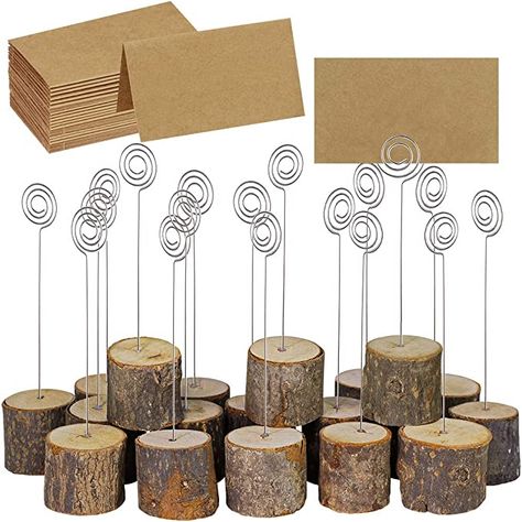 Amazon.com: Supla 20 Pcs Rustic Wood Place Card Holders with Swirl Wire Wooden Bark Memo Holder Stand Card Photo Picture Note Clip Holders 5.8" and Kraft Place Cards Bulk for Wedding Party Table Number Name Sign : Office Products Wedding Table Stands, Wood Table Number Holder, Personalized Table Numbers Wedding, Wooden Place Card Holders, Wood Place Card Holders, Wedding Table Number Holders, Wood Table Numbers, Table Holders, Wooden Table Numbers