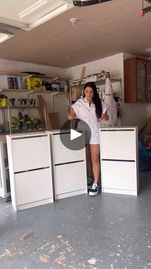 The GREATEST IKEA Hack of all time! 🤯 | By The Flipped Piece | I turned three of these IKEA
shoe cabinets into the ultimate custom storage and let me show
you how. So first I went to Ikea and I got three IKEA Bisa
units. These are in white and they are the two drawer units.
Then I brought them home to my workshop and I began to build
them. Next I brought them inside to my hallway and this
is where I wanted to build the shoe storage. However, do you
see how these cabinets don't sit flush to the wall? So I got
up my jigsaw and I cut the back of them. That way I put them up
against the wall, it would sit nice and easy over the
baseboards. Next, I got some adhesive and I attached them
together and then I used some clamps to make sure they would
dry nice and secure. Then, I also screwed them i Ikea Shoe Storage, Ikea Shoe Cabinet, Ikea Shoe, Ikea Closet, Ikea Pax Wardrobe, Shoe Cabinets, Woodworking Inspiration, Best Ikea, Ikea Cabinets