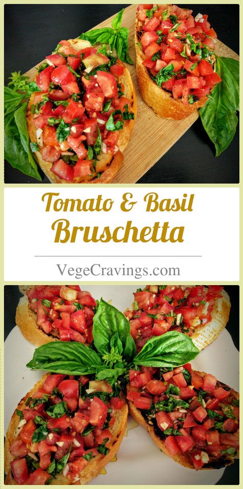 Italian appetizer made from toasted bread topped with tomato, basil, garlic and drizzled with olive oil and vinegar | Vegetarian Snack Recipes with Step By Step Photos Vegetarian Snack Recipes, Tomato Basil Bruschetta, Fingerfood Recipes, Bruschetta Recept, Vegetarian Snack, Italian Appetizer, Basil Recipes, Bruschetta Recipe, Toasted Bread