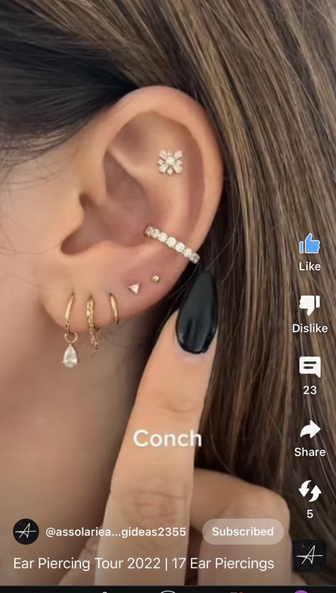 Ear Piercings Locations, Piercings For Small Ears, Ear Piercings Placement Chart, All Ear Piercings, Ear Piercing Names, Types Of Piercings, Ear Piercing, Conch, Earings Piercings