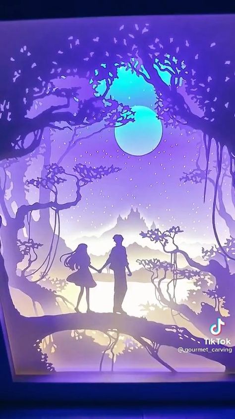 Shadowbox Paper Art, Anime Shadow Box Ideas, Book Shadow Box Ideas, Laser Cut Paper Art, Cricut 3d Shadow Box Ideas, Cricut Anime Projects, Cricut Light Box Projects, Paper Cut Art Templates Free Printable, Anime Cricut Ideas