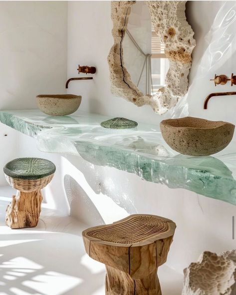 Cozy Modern Bathroom, Modern Bathroom Designs, Junk Garden, Home Spa Room, Organized Clutter, Stone Sinks, Luxury Green, Spa Interior, Design Themes