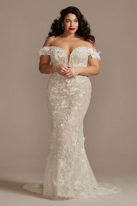 View Wedding Dress at David's Bridal Bodysuit Wedding Dress, Plus Size Bodysuit, Top Wedding Dress Designers, Dream Gown, Plus Wedding Dresses, Long Sleeve Bridal Gown, Davids Bridal Wedding Dresses, Plus Size Wedding Gowns, Sheath Wedding