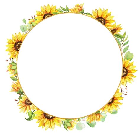 Sunflower wreath round frame of yellow f... | Premium Vector #Freepik #vector #watercolor-wreath #sunflower-invitation #spring-border #spring-card Sunflower Border Frames, Flower Round Frame, Sunflower Border, Spring Border, Sunflower Frame, Journal Banner, Round Border, Wreath Sunflower, Sunflowers Background