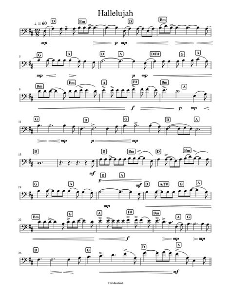 Download and print in PDF or MIDI free sheet music for Hallelujah by Leonard Cohen arranged by TheMasaland for Cello (Solo) Cello Sheet Music For Beginners, Free Cello Sheet Music, Cello Music Sheet, Cello Notes, Hallelujah Sheet Music, Cello Teaching, Viola Music, Cello Lessons, Bagpipe Music