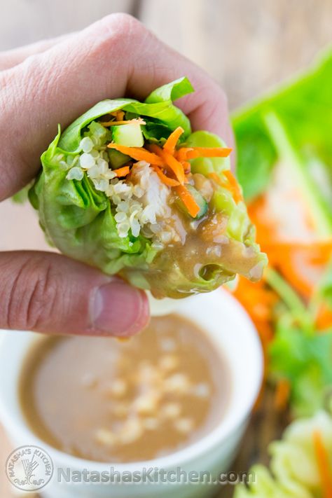 Have you tried lettuce wraps? You’ll love these! P.S. this peanut sauce is boss. You’ll want to hang on to this recipe! @natashaskitchen Lettuce Rolls, Salat Wraps, Pollo Teriyaki, Peanut Sauce Recipe, Diy Easy Recipes, Lettuce Wrap, Peanut Dressing, Chicken Quinoa, Salad Wraps