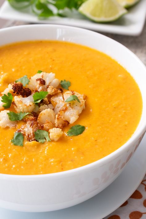 Curried Cauliflower Soup | For the Love of Cooking Curried Cauliflower Soup Curried Cauliflower Sweet Potato Soup, Cauliflower Curry Recipes, Curry Cauliflower Soup, French Chicken Dishes, Spicy Cauliflower Soup, Curried Cauliflower Soup, Cauliflower Soup Recipe, Curried Cauliflower, Lunch Sides