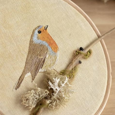 Bird Hand Embroidery, Pdf Embroidery Pattern, Digital Tutorial, Long And Short Stitch, Birds Embroidery Designs, Painting For Beginners, Robin Bird, Bird Embroidery, Thread Painting