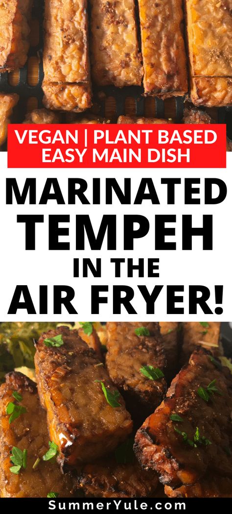 Can you air fry tempeh (AKA tempe)? Yes! Learn how to marinate tempeh, tempeh air fryer time, air fryer temperature, and more! Air fryer tempeh is a healthy plant based protein. You’ll love using air fried tempeh as a base for high protein vegan meals. Use it to make tempeh stir fry, a tempeh sandwich or burrito, top a salad with it, or whatever you’re craving! #vegan, #plantbased #wfpb #highprotein #airfryer #lowcarb Lowcarb Vegan Meals, Air Fry Tempeh, Air Fried Tempeh, Air Fryer Tempeh Recipes, Airfryer Tempeh, Recipes Using Tempeh, Marinated Tempeh Recipes, Tempeh Recipes Air Fryer, Baked Tempeh Recipes