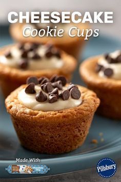 Mini Cheesecake Cookie Cups, Cream Cheese Brownie Bites, Cream Cheese Cups Desserts, Cheesecake Cookie Cups Recipe, Cookie Dough Cheesecake Bites, Mini Muffin Cookie Cups, Cream Cheese Cookie Cups, Chocolate Chip Cookies In Muffin Tin, Mini Cookie Cups Recipe