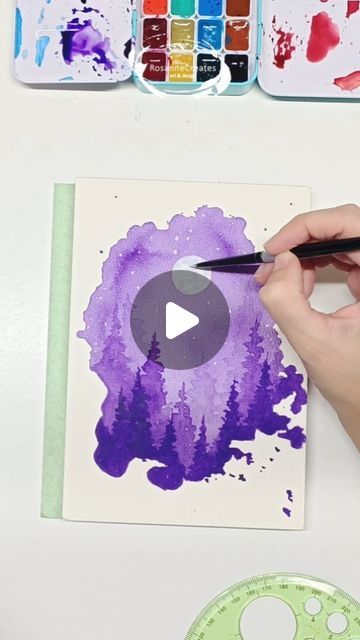 Shades Of Purple Paint, Purple Landscape, Painting Station, Sticker Making, Colour Themes, Purple Painting, Watercolor Splatter, Splatter Art, Watercolor Video