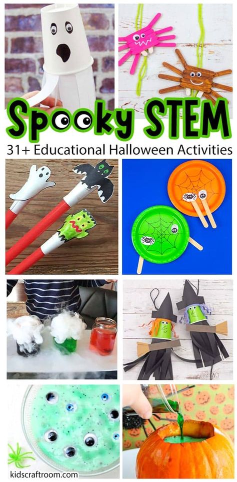 Halloween School Age Activities, Educational Halloween Crafts, October School Crafts, Halloween 3rd Grade Craft, October Stem Challenges, Halloween Month Activities, Halloween Learning Activities For Kids, Fun Halloween Stem Activities, Stem Activities Halloween