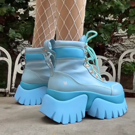 Harajuku Shoes Boots, Melanie Martinez Koi Shoes, Blue Boots Aesthetic, Blue Shoes Aesthetic, Melanie Martinez Shoes, Melanie Martinez Blue, Melanie Martinez Concert, Koi Footwear, Colour Swatches