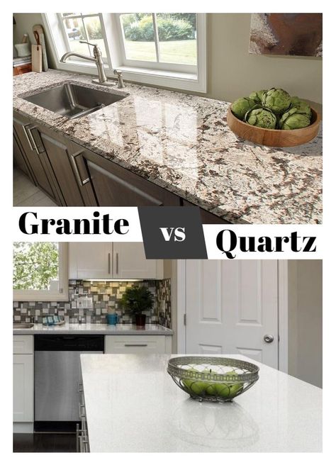 Granite Or Quartz Countertops, Best Kitchen Countertop Material, Kitchen Countertop Quartz, Granite Island Kitchen, Granite Vs Quartz, Quartz Vs Granite Countertops, Granite Benchtop, Quartz Vs Granite, Cost Of Countertops