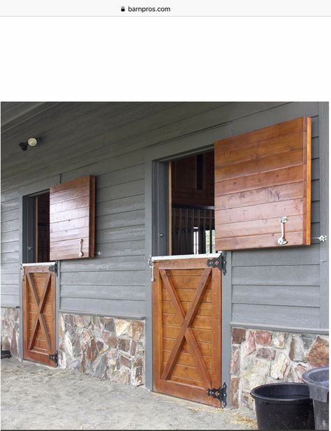 Horse Barn Doors, Exterior Barn Door Hardware, Horse Stalls Doors, Dutch Doors Exterior, Horse Doors, Dutch Doors, Backyard Barn, Stall Door, Barn Stalls