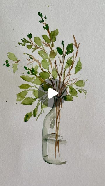 Kanchan Kaul on Instagram: "Simple practices for progress 🙌 I have a class on Skillshare which takes you step by step to paint a glass vase and leaves to master your brushwork. Link in my bio :) . . . #watercolor_gallery #watercolorlove #illustrationsketch #watercolor_daily  #illustration_best #watercolorart #worldwatercolorgroup #artjournal #floralsyourway #botanicalart #watercolors #botanicalartlovers #aquarelle #Watercolorflower  #watercolor_Painting #sketchbooktour #acuarela #flowerpainting #watercolorbeginner #watercolorsketchbook #worldwatercolormonth #botanicalpainting #kanchankaulbrushes #watercolorpainting" Pictures To Watercolor Paint, Watercolor Flowers In Vase Easy, Watercolor Glass Vase, Glass Watercolor Painting, Watercolor Vase, Flower Vase Drawing, Artistic Journal, Botanical Art Drawing, Watercolor Step By Step