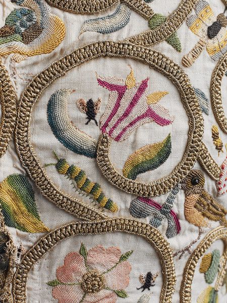 Womans jacket [English] (23.170.1) | Heilbrunn Timeline of Art History | The Metropolitan Museum of Art Crewel Embroidery, Needle Arts, Embroidered Fabric, Antique Textiles, Gold Thread, Satin Stitch, Embroidery Inspiration, Beautiful Embroidery, Crazy Quilts