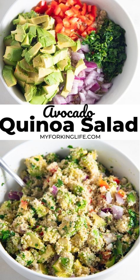 Prawn Side Dish, Quinoa Avocado Salad, Greek Yogurt Dressing, Avocado Quinoa, Gluten Free Salads, Yogurt Dressing, Fast Recipes, Cheap Healthy Meals, Refreshing Salad