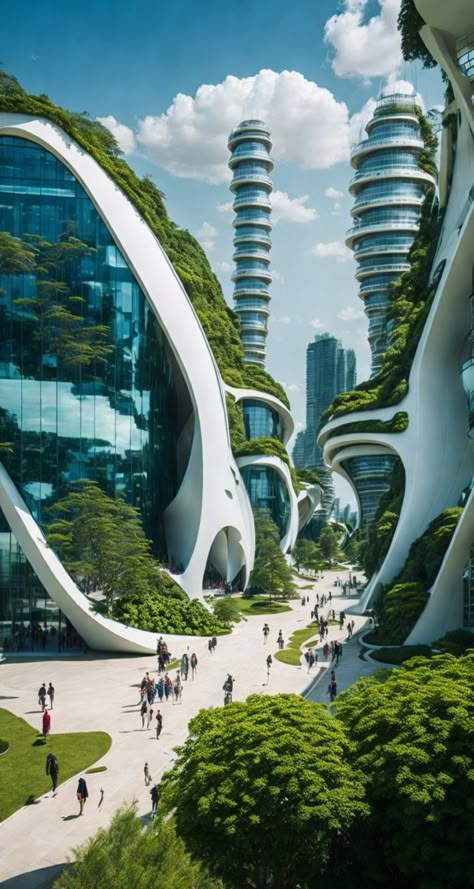 Futuristic University, Futuristic Green City, Sci Fi Home, Futuristic City Utopia, Utopia City, Scifi City, Eco City, Sci Fi City, Futuristic Home