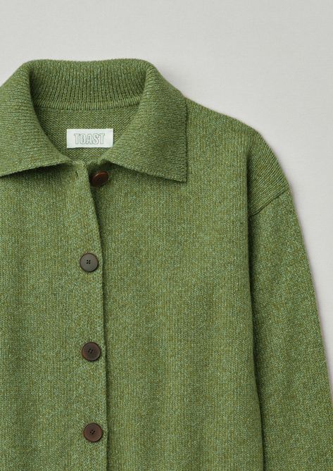 Toast Clothing, Collared Cardigan, Mint Leaf, Simple Clothing, Wool Clothing, Green Cardigan, Collar Cardigan, Cotton Cardigan, Outfit Inspo Fall