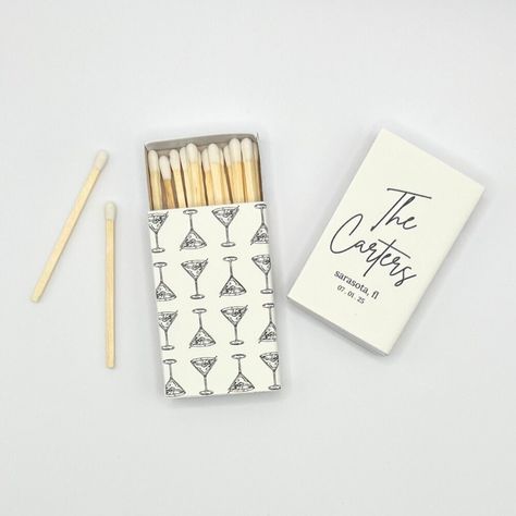 Add a touch of sparkle to your wedding with our personalized matchbooks! Perfect for lighting candles, cigars or sparklers, these matchbooks will help create magical moments on your special day.  MATCHBOOKS ARE DIRECT PRINT - NO CHEAP LABEL LOOK! **MATCHBOOKS ARE SOLD IN SETS OF 50** **CURRENT LEAD TIME IS 6 WEEKS** Please take this into consideration when ordering!! Personalized Matches For Wedding, Christmas Wedding Party Favors, Wedding Candle Favor, Matches Wedding Favors, Personal Touches For Wedding, Wedding Matchbook Favors, Tini Bachelorette, Custom Wedding Matchbooks, Useful Wedding Favors For Guests