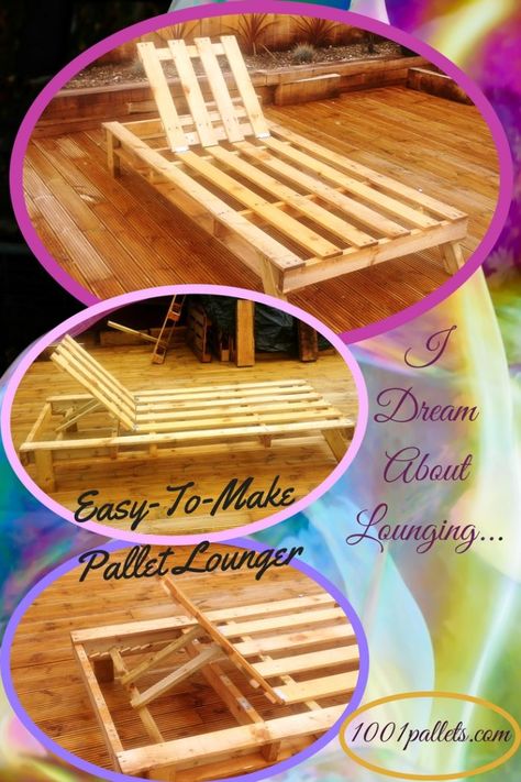 I constructed this Pallet Sun Lounger from an oversized plaster board pallet, plus some scrap 2×4″ pieces to create the legs. Additionally, I used two hinges for the adjustable head rest. Enjoy your outdoor living areas and do some relaxing on a fast, fun Pallet Sun Lounger! First, I... #Garden, #OutdoorLiving, #PalletLounge, #RecyclingWoodPallets Pallet Lounge Chair, Pallet Lounger, Repurpose Pallets, Pallet Building, Pallet Lounge, Diy Pallet Bed, Pallet Shed, Free Pallets, Pallet Headboard