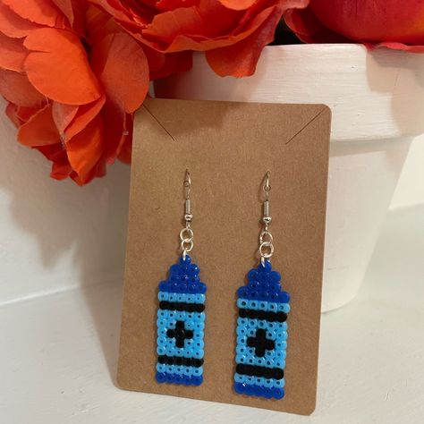 Perler Bead Crayon Earrings Blue, Light Blue And Black New Handmade 1.5” Inches Perler Beads Great For A Teacher Gift! Bundle To Save Don’t Be Afraid To Send Offers :) Lightning Bolt Perler Bead Pattern, Peeler Bead Earring Ideas, Perler Beads Earrings Ideas, Perler Bead Crafts To Sell, Blue Perler Bead Patterns, Peeler Earrings, Perler Bead Earrings Patterns, Mini Perler Bead Patterns, Perler Beads Earrings