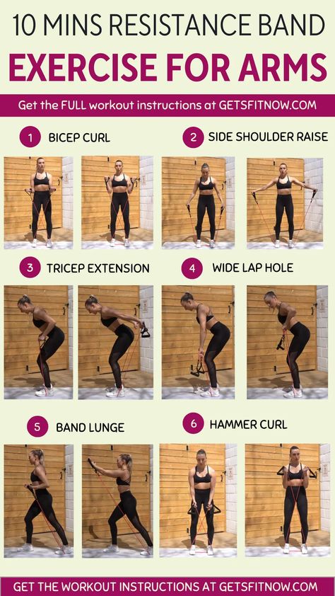 Best Resistance Band Exercises For Arms Band Exercises For Arms, Resistance Band Exercises For Arms, Exercises For Arms, Easy Arm Workout, Resistant Band Workouts, Resistance Band Arms, Best Lower Ab Exercises, Resistance Band Arm Workout, Workout Instructions