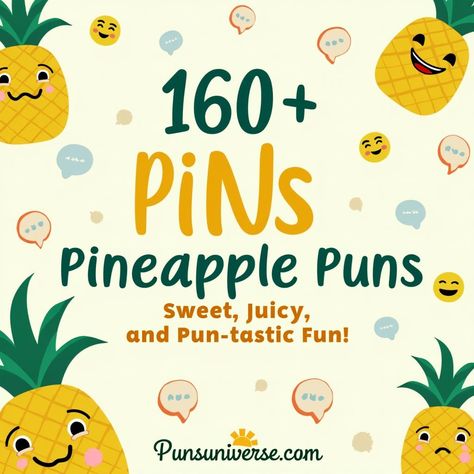 Dive into a tropical wave of laughter with our "160+ Pineapple Puns: Sweet, Juicy, and Pun-tastic Fun!" 🥳🍍 From fruity wordplay to zesty laughs, this pun-filled collection will make you go bananas! Perfect for any pun-lover, these jokes are sure to make your day a-peeling! #puns #TropicalHumor #FunnyQuotes #PunnyVibes #FruitPuns #LaughterIsTheBestMedicine Pineapple Jokes, Cold Puns, Pineapple Puns, Personality Game, Fruit Puns, Pineapple Christmas, Christmas Puns, Go Bananas, Pineapple Slices