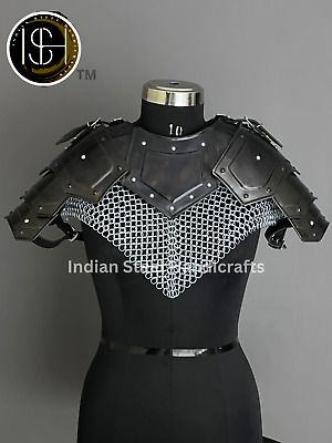 ad eBay - Gorget & Pouldron Set. • Premium quality well made Armor. • Standard adult size wearable Armor. • Standard Adult size. We Believe That All Disputes Can Be Settled By Proper Communication. • High quality Black & Antique finishing. Studded Armor, Red Mcarthur, Metal Armour, Knight Female, Proper Communication, Larp Ideas, Armor Cosplay, Character Cosplay, Clothes Reference