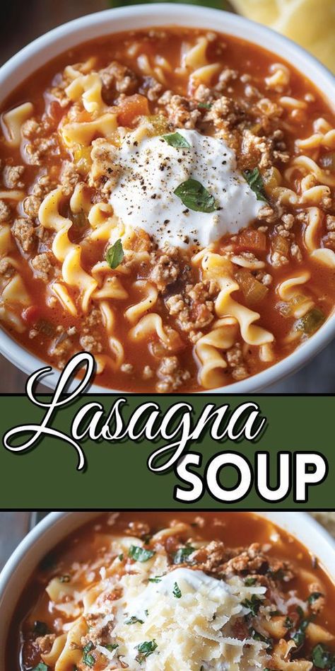 🍲 Lasagna Soup is the perfect blend of cozy, hearty flavors in a bowl! If you love traditional lasagna but want a quick and easy weeknight dinner, this recipe is your go-to. It's packed with savory ground beef, gooey melted cheese, and a rich tomato broth that’s bursting with Italian herbs and spices.   🌟 Try it tonight and let the rich flavors of this Lasagna Soup warm your soul!  #LasagnaSoup #EasyDinner #ComfortFood #QuickRecipes #ItalianCuisine #SoupSeason Best Lasagna Soup Recipe, Soup Recipe Easy, Italian Soup Recipes, Italian Lasagna, Best Lasagna, Beef Lasagna, Lasagna Soup Recipe, Traditional Lasagna, Soup With Ground Beef