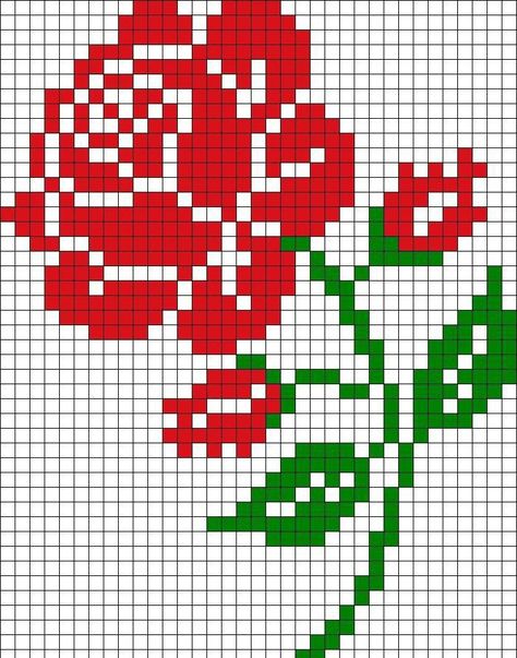 Pixel Rose Pattern, Rose Pixel Pattern, Roses Pixel Art, Rose Pixel Art, Pixel Flower Pattern, Flowers Pixel Art, Pixel Art Flower, Diy Crochet Rose, Pixel Art Pattern Design