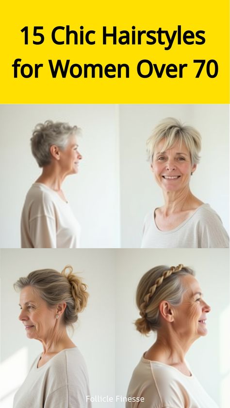 15 Chic Hairstyles for Women Over 70 Hairstyles For Over 70 Year Old Women, 15 Hairstyles, Grey Bob Hairstyles, 70 Year Old Women, High Forehead, Age Is Just A Number, Classic Bob, Natural Gray Hair, Crown Braid